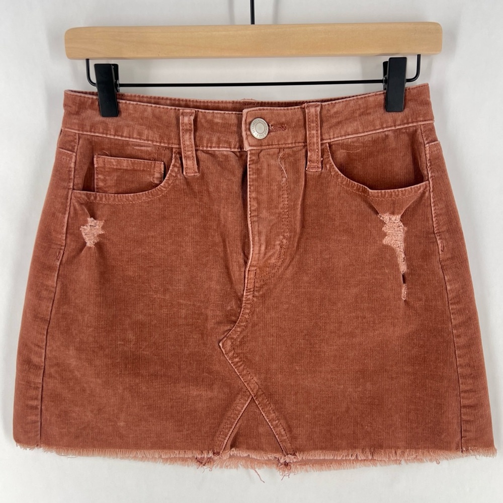 American Eagle Size 2 Stretch Corduroy Distressed Cutoff High Rise Mini Skirt‎